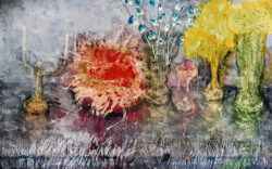 Coupe à la prune, techniques mixtes sur toile, 83 x 130 cm (c) Gérard Machart