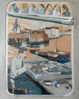 Sertissage des boites de sardines, Nicole Gouiffes, collage, 60x80 cm (c) Nicole Gouiffes