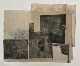 Self Head Impressions No.03, Impression corporelle et collage sur papier fait maison, 62x76cm, 2025 Self Head Impressions No.03, Impression corporelle et collage sur papier fait maison, 62x76cm, 2025
